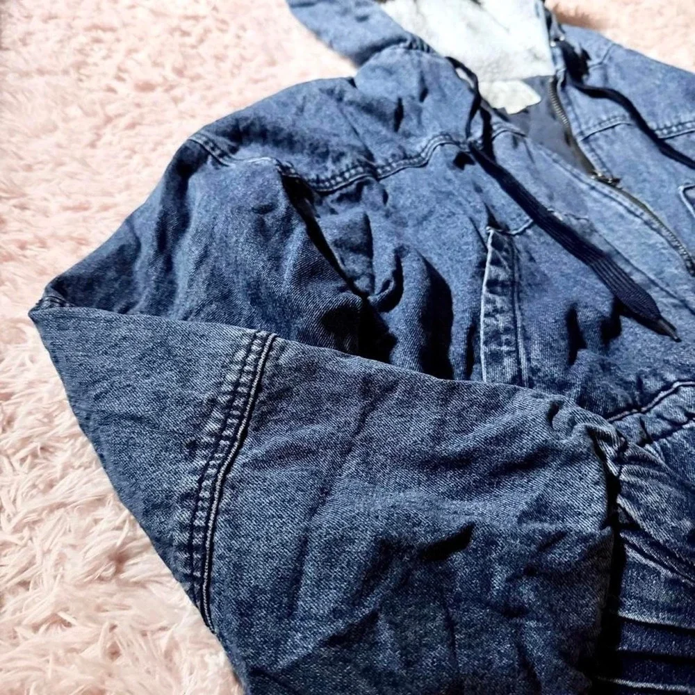 Denim Y2K Streetwear Urban Hiphop Statement Bomber Jacket Womens M City Grunge